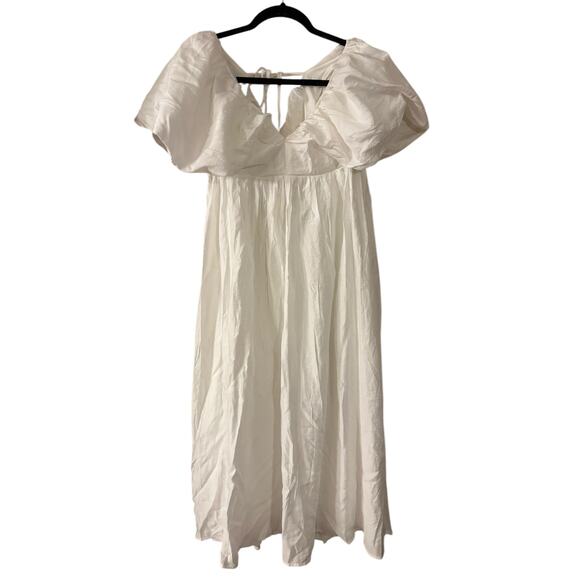 Moon River Puff Sleeve Midi White Dress Size Medium NWT Sundress V Neck - Picture 6 of 9